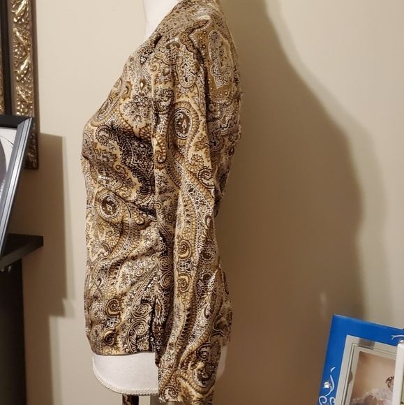 Talbots 100% Silk Brown Paisley Wrap Top - Picture 6 of 11